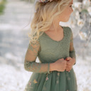  Floral Embroidered Tulle Dress – Long Sleeve Knee Length