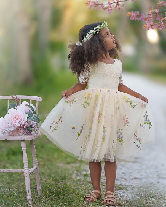 Floral Embroidered Tulle Dress – Short Sleeve Knee Length   7 Colors 