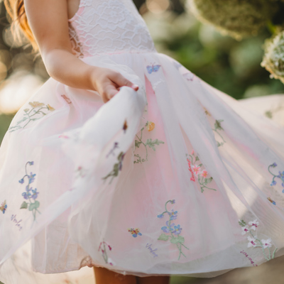 Floral Embroidered Tulle Dress – Sleeveless Knee Length