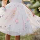  Floral Embroidered Tulle Dress – Sleeveless Knee Length