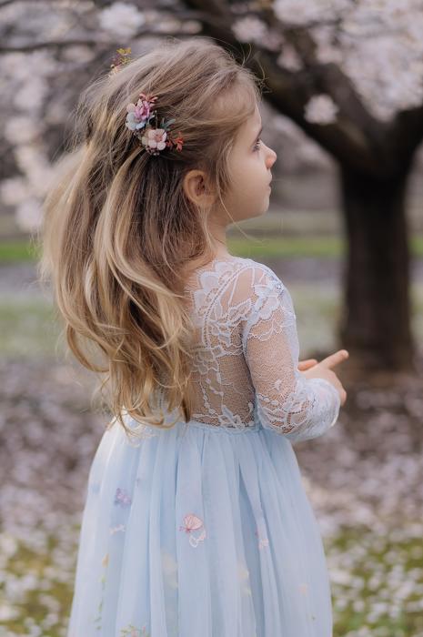 Floral Embroidered Tulle Dress – Long Sleeve Knee Length