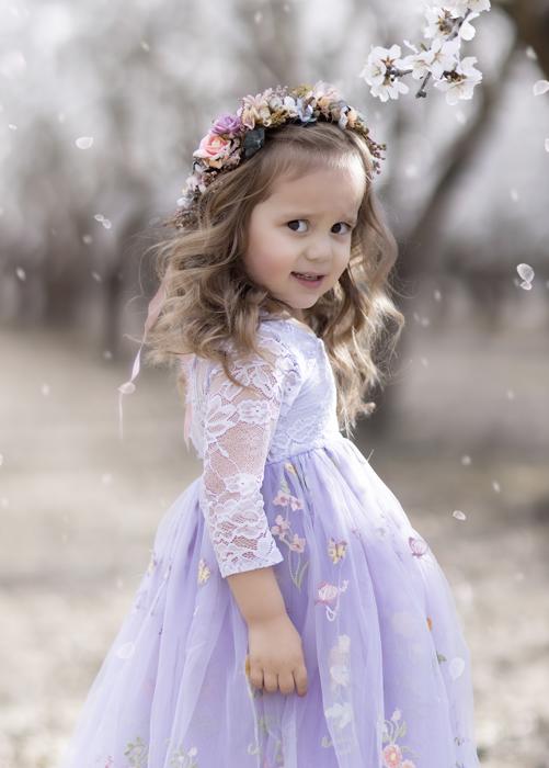 Floral Embroidered Tulle Dress – Long Sleeve Knee Length