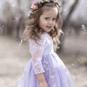 Purple 6-12M Floral Embroidered Tulle Dress – Long Sleeve Knee Length