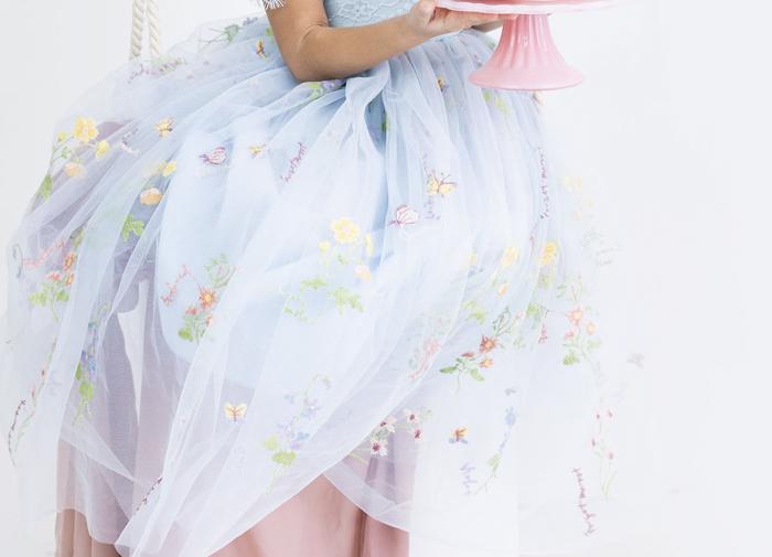 Floral Embroidered Tulle Dress – Sleeveless Knee Length