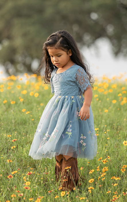 Floral Embroidered Tulle Dress – Short Sleeve Knee Length   7 Colors 