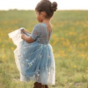  Floral Embroidered Tulle Dress – Short Sleeve Knee Length   7 Colors 