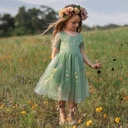  Floral Embroidered Tulle Dress – Short Sleeve Knee Length   7 Colors 