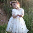 White 6-12M Floral Embroidered Tulle Dress – Short Sleeve Knee Length   7 Colors 