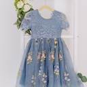 Blue grey 6-12M Floral Embroidered Tulle Dress – Short Sleeve Knee Length   7 Colors 