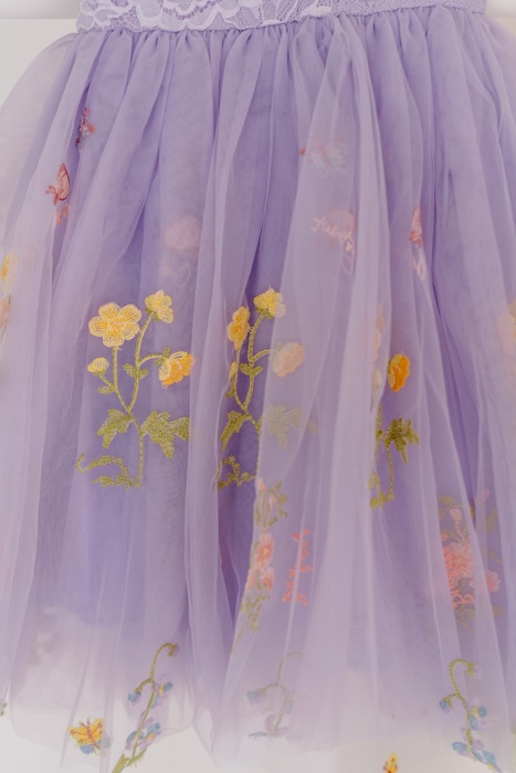 Floral Embroidered Tulle Dress – Sleeveless Knee Length