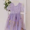 Purple 6-12M Floral Embroidered Tulle Dress – Short Sleeve Knee Length   7 Colors 