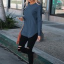 Large HEATHER Blue Button Back Top