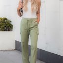 Large LIGHT OLIVE White Serena Straight Leg Cargo Linen Pants