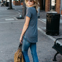 Small Dark Gray Loose Cut Casual Short Sleeve Top