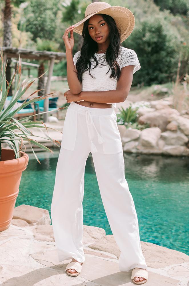 White Avery Wide-Leg Pants