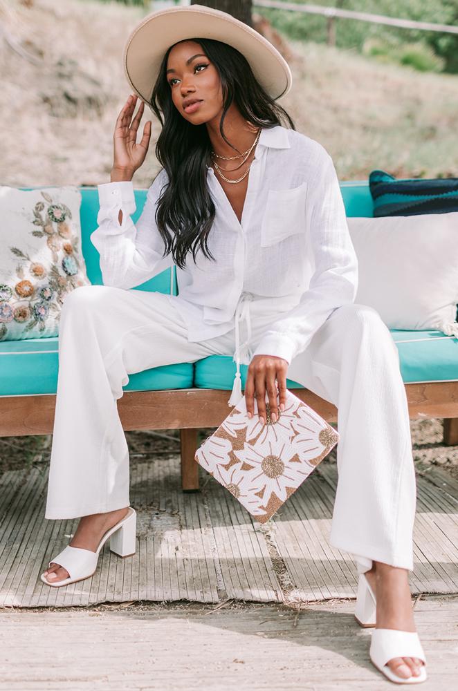 White Avery Wide-Leg Pants