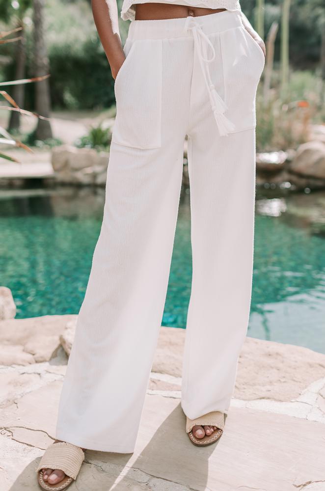 White Avery Wide-Leg Pants