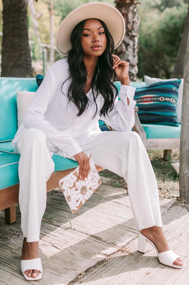 White Avery Wide-Leg Pants