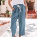  Solid Elastic Breathable Waist Cropped Lounge Pant