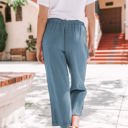 Medium DUSTY TEAL Solid Elastic Breathable Waist Cropped Lounge Pant