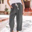 Large Gray Linen Elastic Waist Pants