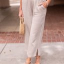 XL DUSTY SAND Smocked Waist Side Slit Cropped Straight Leg Pant