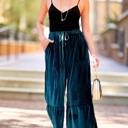 Large Velvet Dark Teal Velvet Tiered Wide Leg Crop Pants