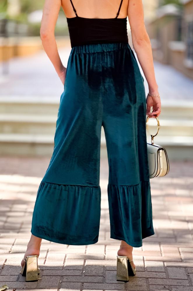 Velvet Tiered Wide Leg Crop Pants