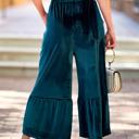 Medium Velvet Dark Teal Velvet Tiered Wide Leg Crop Pants