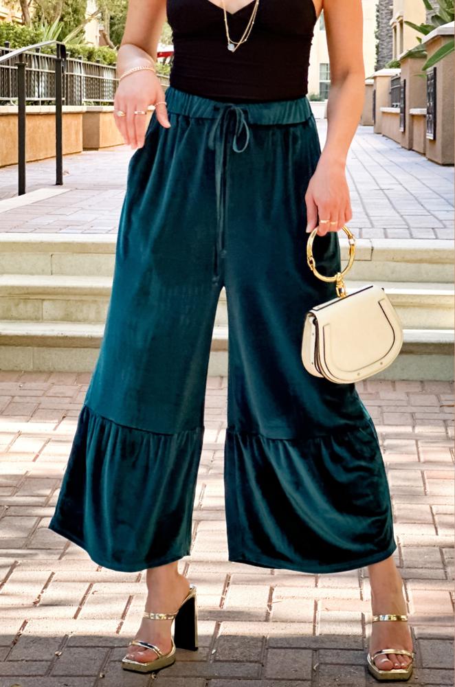 Velvet Tiered Wide Leg Crop Pants