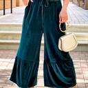 Small Velvet Dark Teal Velvet Tiered Wide Leg Crop Pants