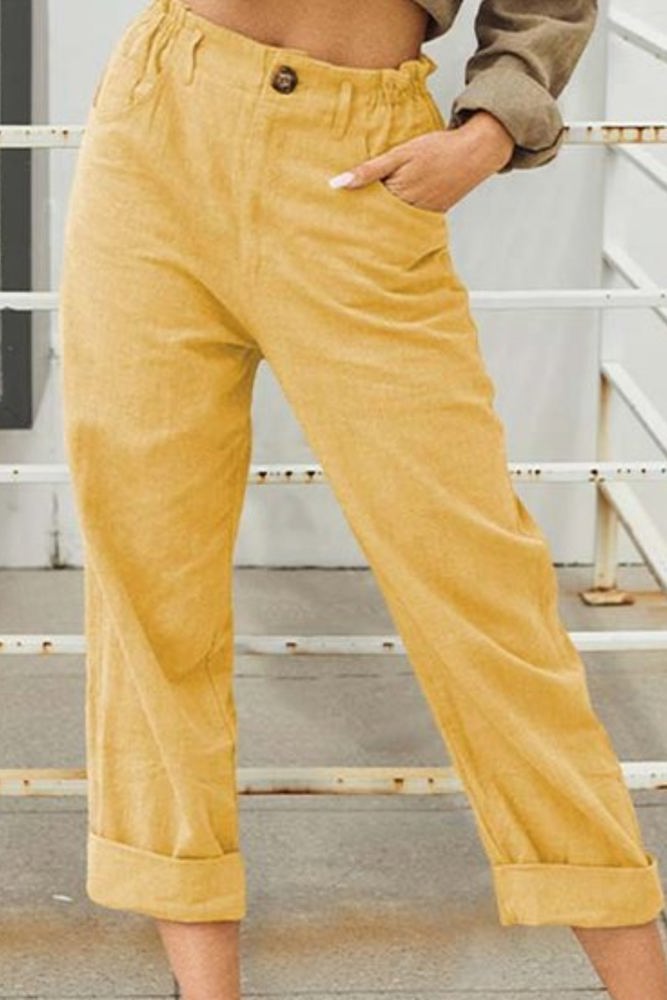 Rolled Hem Crop Linen Pant