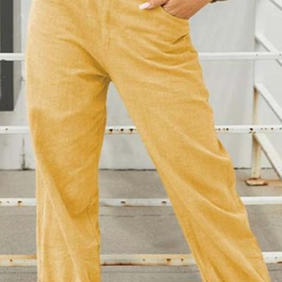 Rolled Hem Crop Linen Pant