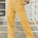 Small Yellow Rolled Hem Crop Linen Pant