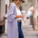 M-L LAVENDER Swiss Dot Ruffle Midi Sleeve Flowy Cardigan