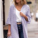 XS-S LAVENDER Swiss Dot Ruffle Midi Sleeve Flowy Cardigan