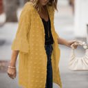 X-Small MUSTARD Swiss Dot Ruffle Midi Sleeve Flowy Cardigan