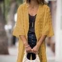 M-L MUSTARD Swiss Dot Ruffle Midi Sleeve Flowy Cardigan