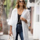 XL-2XL White Swiss Dot Ruffle Midi Sleeve Flowy Cardigan