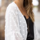 XS-S White Swiss Dot Ruffle Midi Sleeve Flowy Cardigan