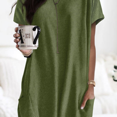 Loose Pocket Casual Short Sleeve Tunic Top