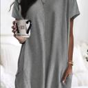 Large Gray Loose Pocket Casual Short Sleeve Tunic Top