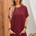 Medium Red Loose Pocket Casual Short Sleeve Tunic Top