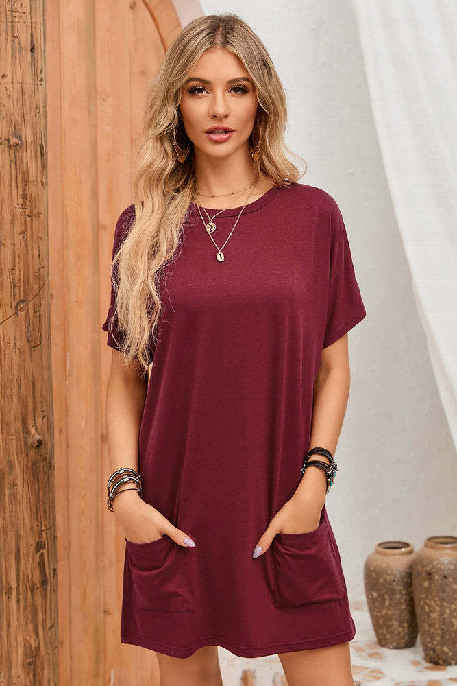 Loose Pocket Casual Short Sleeve Tunic Top