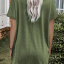 Medium Green Loose Pocket Casual Short Sleeve Tunic Top