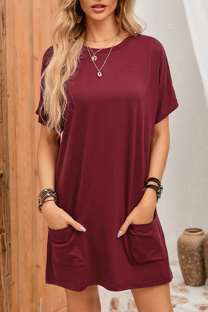 Loose Pocket Casual Short Sleeve Tunic Top