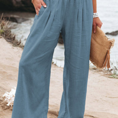 Loose Smocked High Waist Wide Leg Trousers