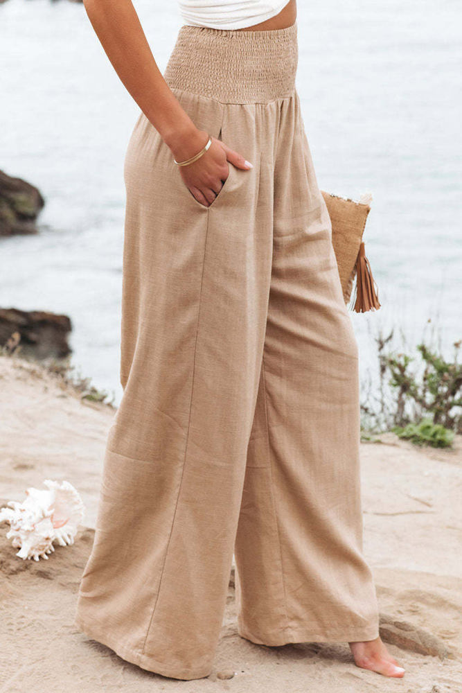 Loose Smocked High Waist Wide Leg Trousers