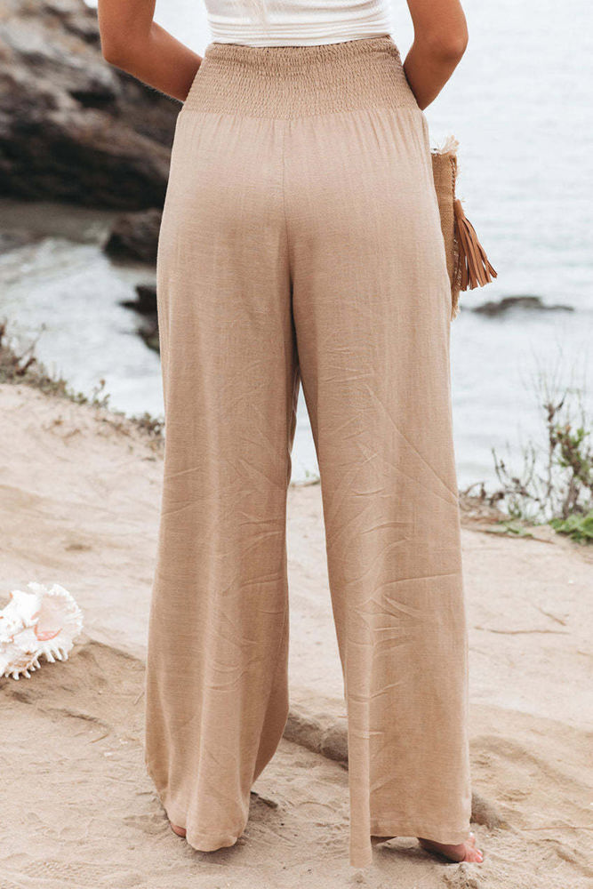 Loose Smocked High Waist Wide Leg Trousers