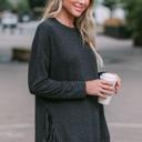 Small HEATHER CHARCOAL Charmed Ruffle Blouse